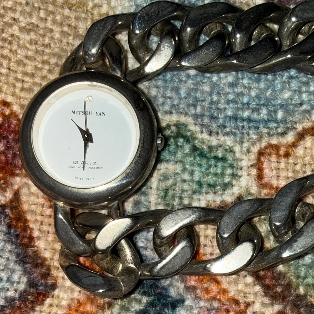 Silver Women's Watch Mitzou Yan vintage 80’s silver chunky chain ⛓️‍💥